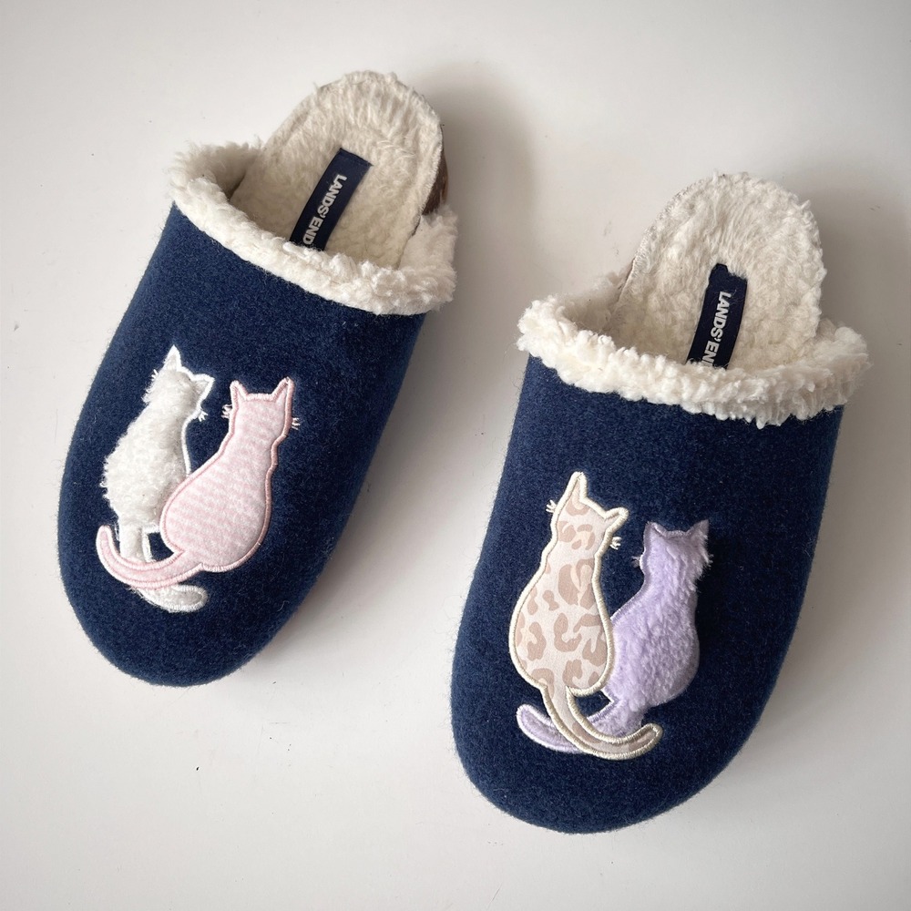 Lands End Women's Novelty Cat Embroidered Cozy Clog Slippers Size 8B